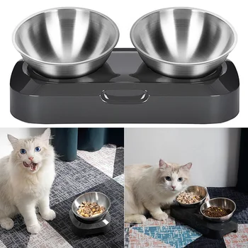 ZK40 Легко моющаяся миска для кошек / собак и миски для воды из нержавеющей стали с подставкой для металлических кошек и собак, двойная одинарная миска для кормления домашних животных