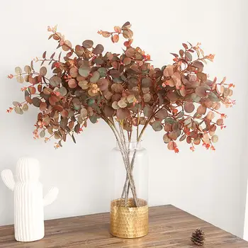 Искусственный лист эвкалипта, свежий декор для рабочего стола, имитация свадебных вечеринок из искусственного шелка, растение для дома