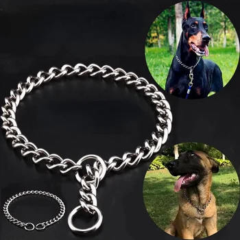 Ошейник для домашних животных, ожерелье из нержавеющей стали, серебряная цепочка для дрессировки собаки, противоскользящая цепь, прочный ошейник для собак, удушающий ошейник