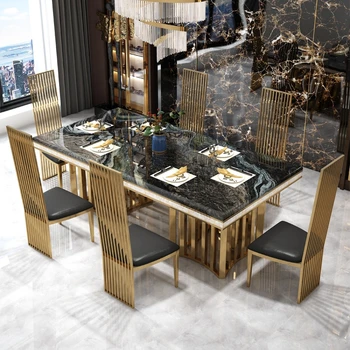 Роскошная комбинация обеденного стола и стула из белого мрамора Прямоугольная Бытовая итальянского типа, большая лаконичная современная мебель Mesa