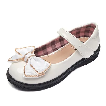 Детские школьные белые туфли для девочек, лакированная кожа, платформа, обувь Mary Jane, бант, детская обувь для учащихся начальной школы, девочка 2023