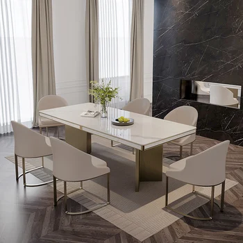 Минималистичный, роскошный обеденный стол, каменная плита, прямоугольный креативный большой стол