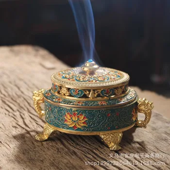 Tantricbuddhists Предлагает курильницу для благовоний из сандалового дерева, окрашенную медным сплавом, украшение для дома в тибетском стиле