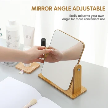 Настольные зеркала для макияжа HD, декоративное зеркало на деревянной подставке, устойчивое к вращению на 360 градусов для столешницы в ванной комнате