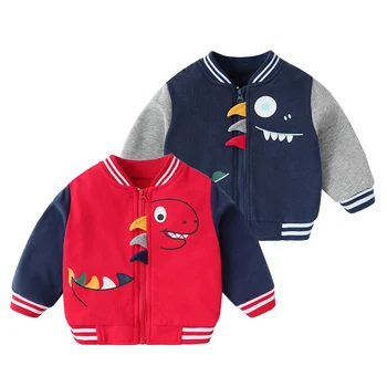 2023 Куртки для маленьких мальчиков Весна Осень Динозавр Детская Бейсбольная куртка Пальто Повседневная Верхняя одежда для мальчиков 1-4 лет Детская Одежда