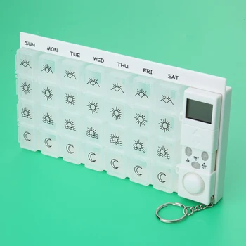 Цифровой органайзер для напоминания о таблетках на 7 дней, коробка для таблеток, чехол-таймер, белый