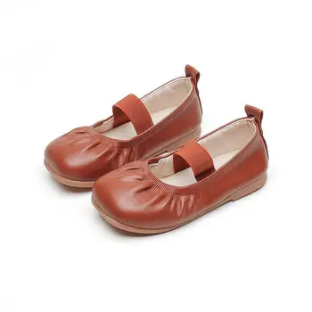 Однотонная Простая обувь Для малышей Mary Janes с Милой Резинкой и Квадратным носком Для девочек, Классическая Корейская Детская Модная Обувь На Плоской подошве, Нескользящая