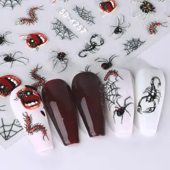 Цветные наклейки для ногтей, жуткие 5d наклейки для ногтей на Хэллоуин, темные губы бабочки, капли крови, рельефные дизайны, безопасные и экологичные