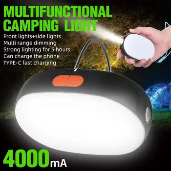 Многофункциональный Перезаряжаемый светодиодный фонарик с сильным светом 4000 мАч, Портативный Фонарь для кемпинга, Лампа для палатки, Аварийное освещение