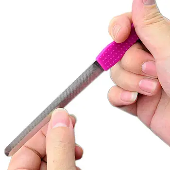 1 шт. Пилочка для ногтей, инструмент для маникюра и педикюра из нержавеющей стали, Двусторонняя с силиконовой ручкой, пилочка для дизайна ногтей