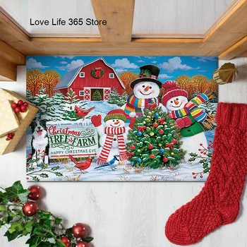 Рождественский коврик с мультяшным снеговиком Добро пожаловать домой, Противоскользящий дверной коврик, Фестивальный подарок, ковер, Фланелевый коврик для пола в комнате, ковер