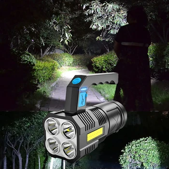 Фонарик P1000 LED COB USB, супер яркий, 4 режима, прожектор, 5000 К 800 лм, портативный фонарь для верховой езды.