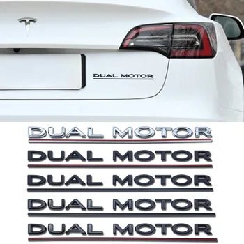 Эмблема с двумя ДВИГАТЕЛЯМИ с подчеркнутыми буквами для Tesla Model Y 3 X S, автомобильный стайлинг, высокопроизводительный значок на багажнике, наклейка Хром, Черный, красный