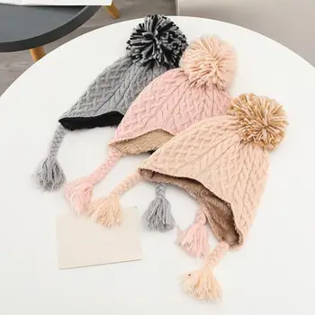 Шапочка-бини, уютная стильная шапочка для новорожденных, ультратолстая зимняя теплая вязаная шапочка с ветрозащитной защитой ушей, высокая для дополнительной