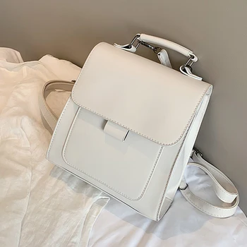 Женский рюкзак, однотонный школьный ранец для маленьких девочек, высококачественные Белые сумки через плечо из искусственной кожи, эстетичные Дизайнерские дорожные рюкзаки