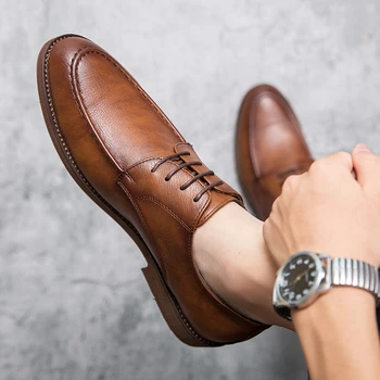 Мужская брендовая кожаная официальная обувь, модельные туфли на шнуровке, оксфорды, модная обувь в стиле ретро, Элегантная рабочая обувь, лоферы с прямой доставкой