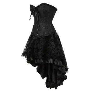 Готическое платье-корсет с цветочным узором на шнуровке, клубная одежда для танцовщиц, костюмы в стиле Бурлеск, комплект из корсета и юбки, костюм для девичника