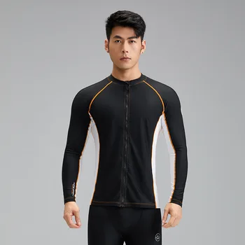 Высококачественная мужская черная футболка для серфинга, топ для серфинга с защитой от ультрафиолета, защита от сыпи с длинным рукавом на молнии