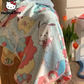 Sanrio Hello Kitty Melody Коралловое Плюшевое Одеяло Офисное Домашнее Полотенце для шезлонга Мультяшная Мода Мягкие Фланелевые одеяла с кондиционером
