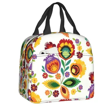 Портативный ланч-бокс Polish Folk Flowers, сумка-холодильник с цветочным принтом, термосумка для ланча с пищевой изоляцией для женщин, детские сумки для пикника