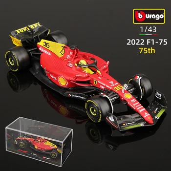 Bburago 1:43 Ferrari F1-75 75-я годовщина Формулы-1 Сезона 2022 Формулы-1 16# Леклерк 55 #Сайнс Литая модель автомобиля из сплава Игрушка