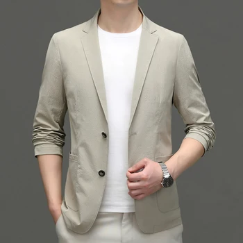 Легкий роскошный мужской повседневный приталенный костюм, весенне-осенний тонкий одноместный Западный Элегантный деловой блейзер в корейском стиле для мужчин