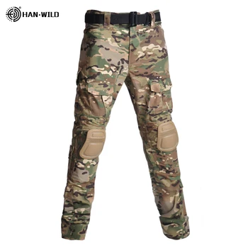 Мужские тактические брюки HAN WILD + накладки, Повседневная мужская одежда с несколькими карманами, армейские военные брюки для страйкбола, походные брюки, Камуфляжная одежда