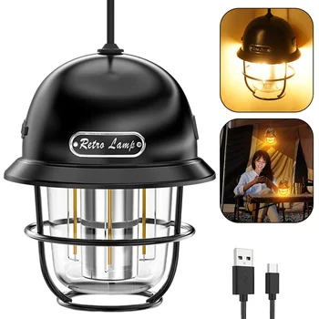 Светодиодная походная лампа 200LM Винтажный Портативный походный фонарь Type-C USB, перезаряжаемый ежедневно, водонепроницаемый для пеших прогулок, рыбалки в чрезвычайных ситуациях