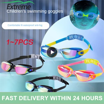 1-7 шт. профессиональных красочных детских силиконовых очков для плавания, противотуманных УФ-лучей, водонепроницаемых силиконовых очков для плавания