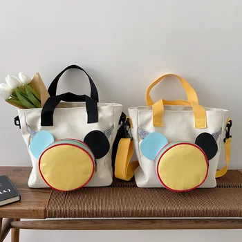 Сумка для мамы большой емкости Модная сумка для детских подгузников контрастного цвета Креативная женская холщовая сумка для покупок через плечо