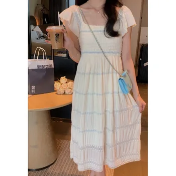 Модная кружевная юбка Xianqi, Мягкое и освежающее платье с квадратным вырезом, Новинка летней моды 2023 года