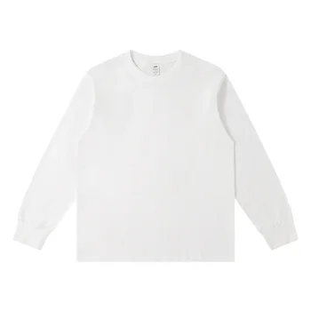 Объемная 100% хлопчатобумажная нить с длинным рукавом и круглым вырезом большого размера, свободная базовая белая футболка, женская белая