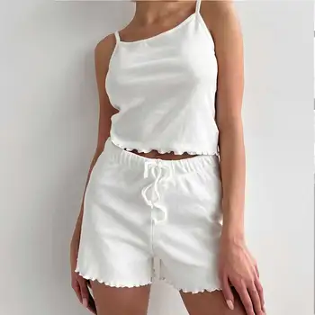 Весной и летом 2023 года Новые удобные легкие белые шорты на бретелях, домашняя одежда, Женщины Европы и Соединенных Штатов Могут носить два комплекта