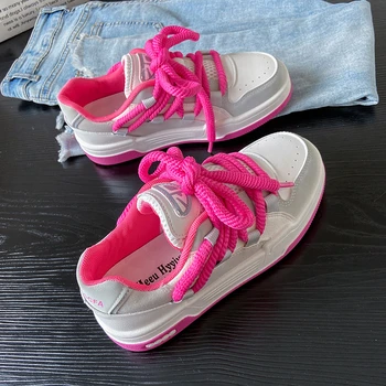 Женская спортивная дышащая обувь в стиле пэчворк на толстой подошве, кроссовки для девочек, студенческие уличные кроссовки для бега, кроссовки на шнуровке