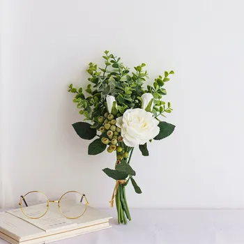 Букет искусственных белых Роз, Свадебные принадлежности для украшения домашнего стола, Ваза, Свадебный Ручной Цветок