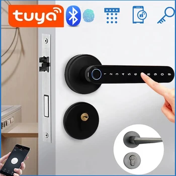 Tuya Smart Locks Bluetooth Биометрический отпечаток пальца Пароль Ключ Разблокировка Цифровой электронный дверной замок Приложение Пульт дистанционного управления для спальни дома