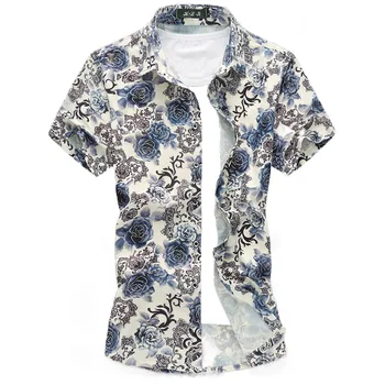 Летняя мужская Большая Повседневная Свободная Модная рубашка с цветочным рисунком Эластичная Универсальная модная рубашка с коротким рукавом