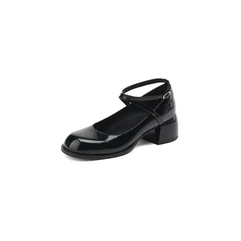 Женские туфли Mary Jane большого размера с круглым носком и на толстом каблуке большого размера, простые и элегантные, удобные, в стиле ретро.