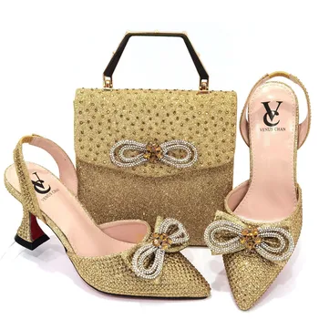 Элегантная грация 2023, новейшие благородные и повседневные классические аксессуары со стразами в винтажном стиле, женская обувь и сумка в комплекте золотистого цвета