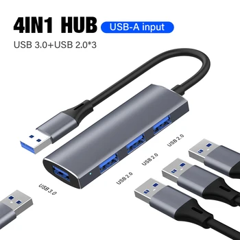 USB 3.0 Концентратор USB Hub Высокоскоростной Разветвитель Type C Адаптеры для ПК Компьютерные Аксессуары Многопортовый Концентратор 4 Порта USB C 3.0 2.0