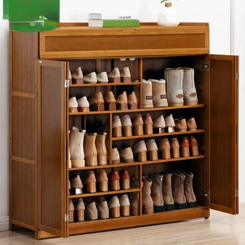 Обувной шкаф для хранения бытовой двери пылезащитная простая полка для обуви многослойная экономичная стойка для общежития из нетвердого дерева полка для обуви