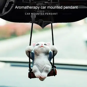 1 Комплект креативного аромата Swing Cat с рюкзаком для ароматерапии, Подвесное зеркало заднего вида для автомобиля, аксессуары для интерьера из смолы Swing Cat
