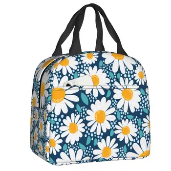 Изготовленная на заказ цветочная сумка для ланча с цветочной ромашкой, мужская и женская сумка-холодильник с теплой изоляцией, ланч-бокс для школы, работы, путешествий, сумки для пикника, сумки для еды