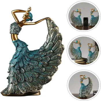 Голубая золотая статуэтка танцора Павлина, скульптура из смолы, винтажные украшения для дома, свадьбы, дня рождения, рабочего стола