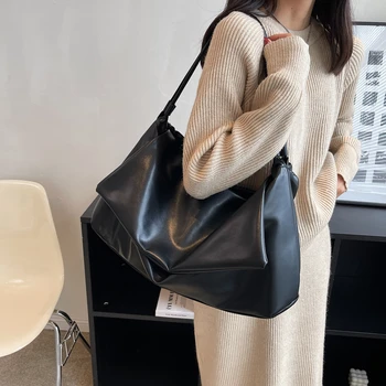 Модная простая женская сумка, дизайнерские роскошные сумки из мягкой кожи, большая сумка через плечо для леди, сумка с верхней ручкой, Черная брендовая сумка