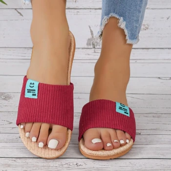 Новые модные женские сандалии-слипоны с круглым носком и открытым носком 2023, Летние пляжные женские тапочки для отдыха, домашние шлепанцы на плоской подошве