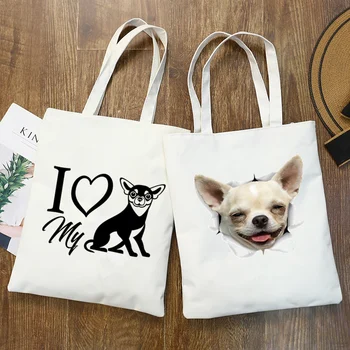 Сумки для покупок с милым хипстерским мультяшным принтом для собак чихуахуа, модная повседневная сумка для девочек, ручная сумка Pacakge