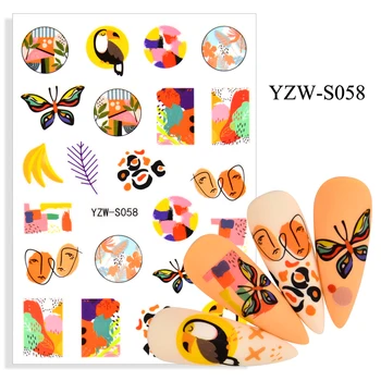 3D наклейки с бабочками для ногтей, Акварельные наклейки, Синие Цветы, Слайдеры, обертывания, Маникюр, Летние украшения для ногтей