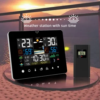 Многофункциональная метеостанция, будильник, Термометр-гигрометр, сенсорный экран, беспроводной датчик восхода-захода солнца, Гигротермограф