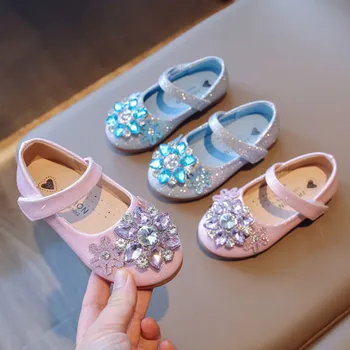 Новая детская обувь для выступлений, кожаные туфли со стразами для девочек, обувь для танцевального шоу Mary Janes Bling Princess для малышей 337R